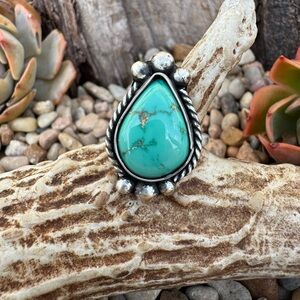 Black Jack Turquoise Sterling Silver Teardrop Adjustable Ring